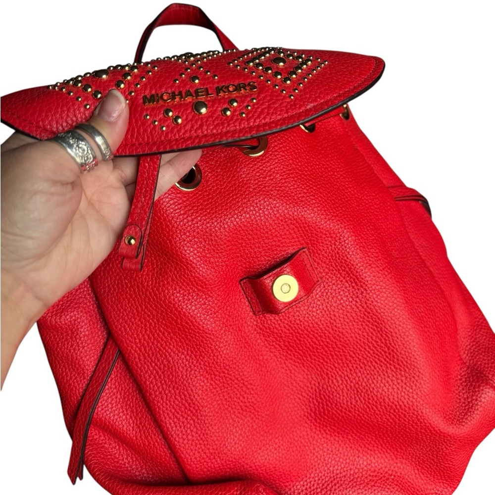 NWT Michael Kors Red Backpack with Gold Hardware - Picture 4 of 16
